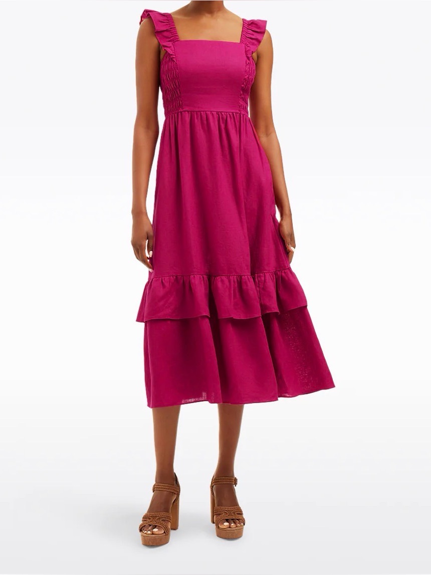 Draper James Carrie Ruffle-Trim Midi Dress In Raspberry Sz. M